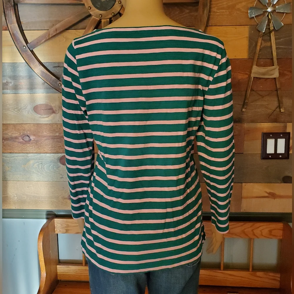 J. Crew Green & Pink Striped Top